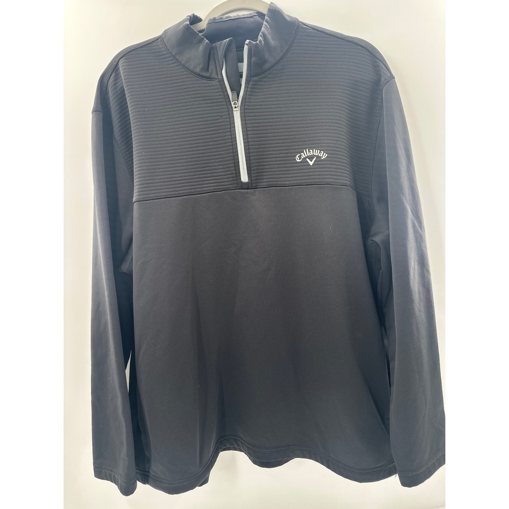 Callaway Mens XL Black Quarter Zip Golf‎ Pullover Ribbed Texture Long Sleeve Top
